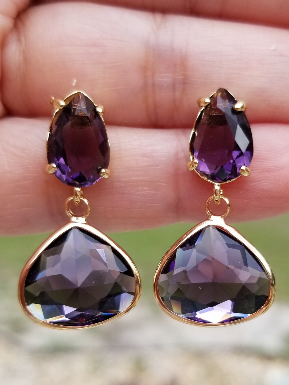 14k Gold Amethyst Stud Dangle Earrings, Amethyst Jewelry, Purple Amethyst Studs